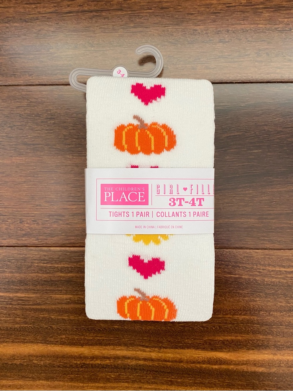 The Children's Place White Tights with Orange Pumpkins & Pink Hearts
